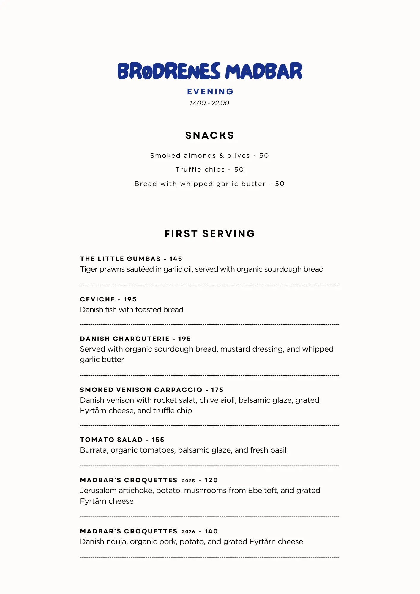 Aften menu Madbar