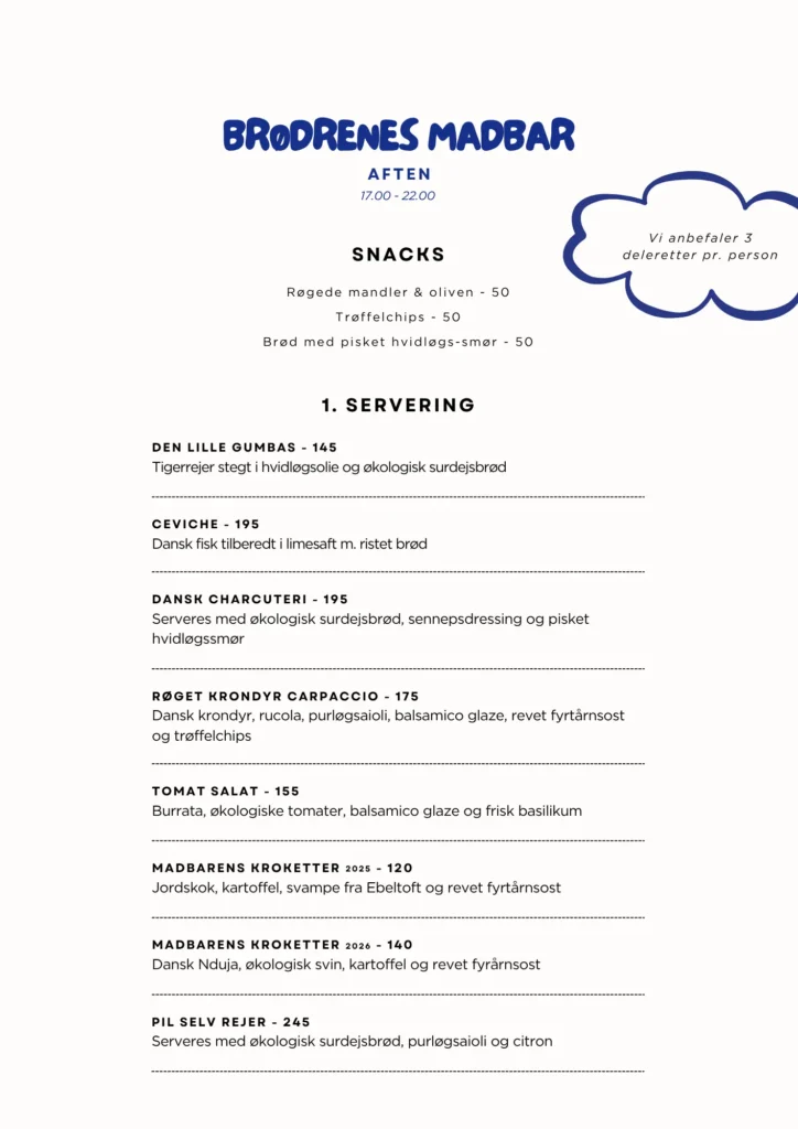 Aften menu Madbar